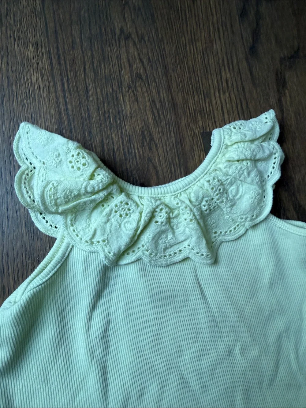 Zara Pale Green Ruffle Eyelet Tank Top